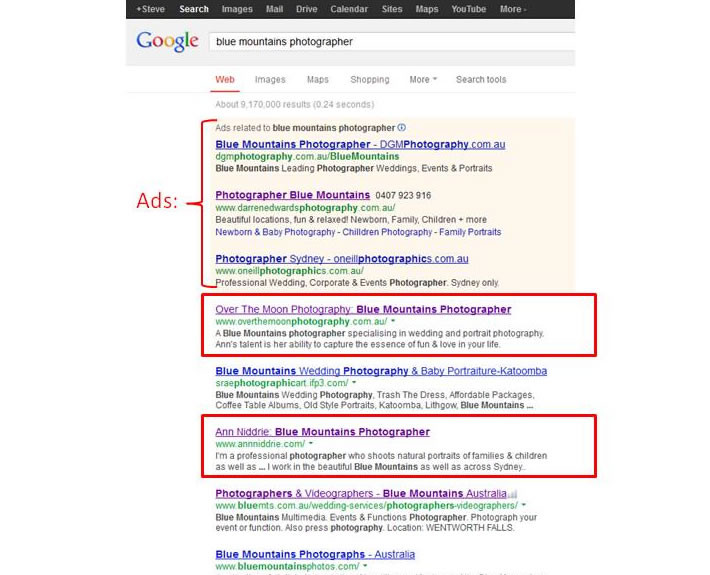 local seo - Blue Mountains photographer rankings